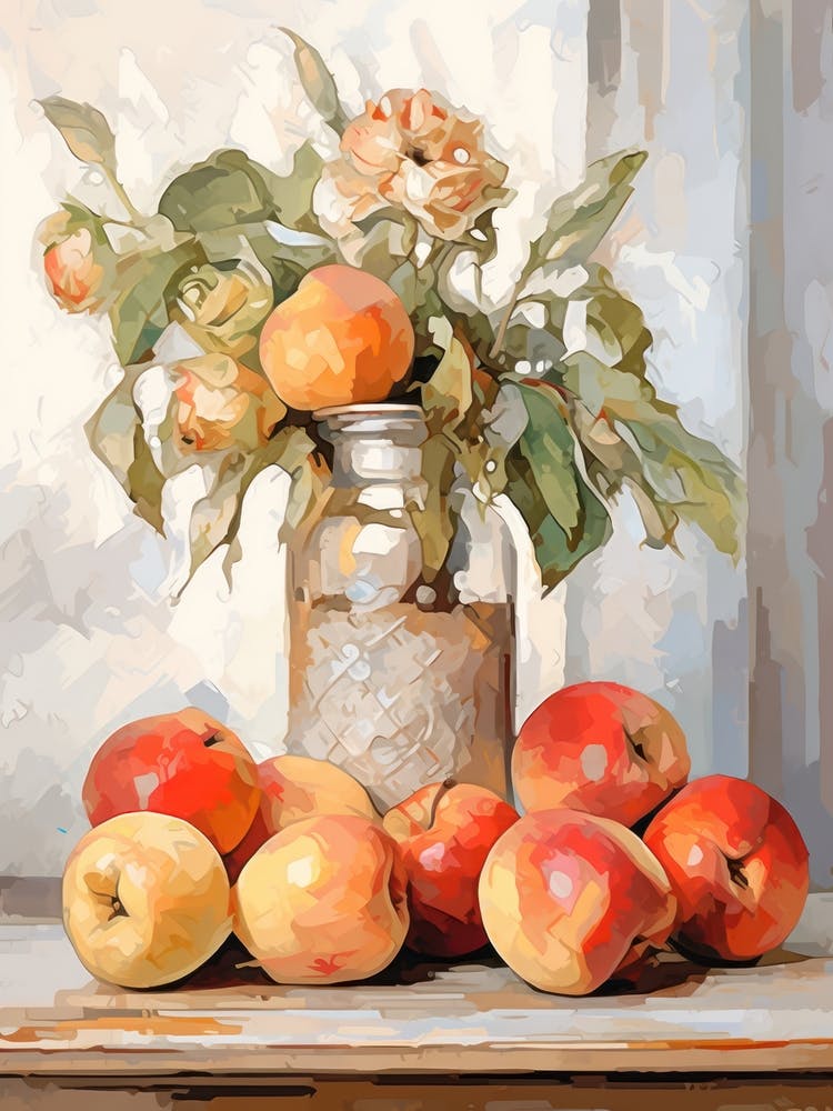Poppy Flower And Peaches Still Life Painting 4 Dreamy