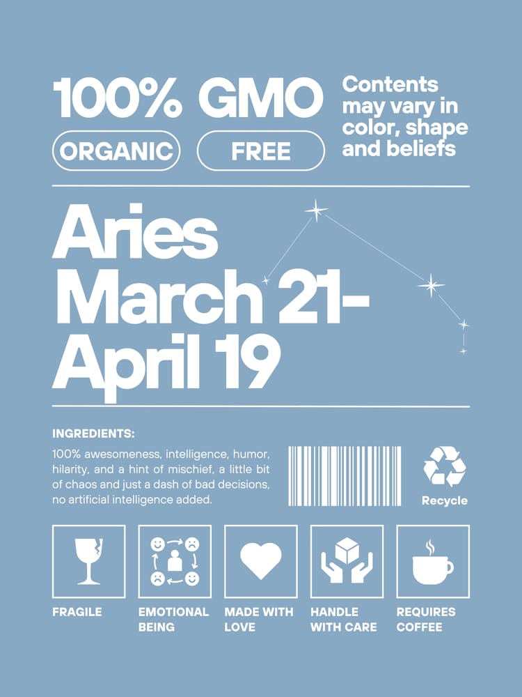 Aries Wall Art | Aries Nurtriton Facts Wall Art | Zodiac Decor | Dorm, Office, Living Room, Bedroom, Apartment Wall Art | Trendy Preppy Colorful Maximalists | 3