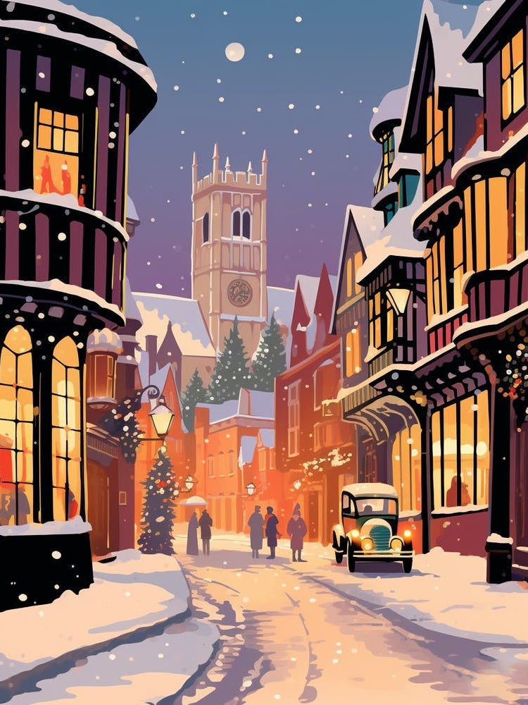 Winter Travel Night Illustration Stratford Upon Avon United Kingdom 2