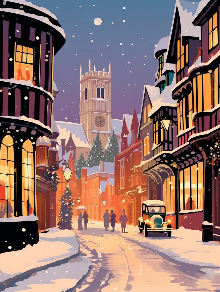 Winter Travel Night Illustration Stratford Upon Avon United Kingdom 2