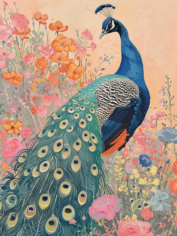 Warm Tones Peacock In A Meadow