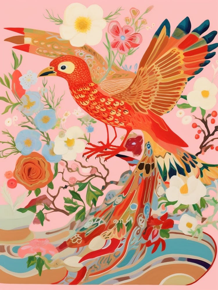 Maximalist Bird Painting Northern Cardinal 2