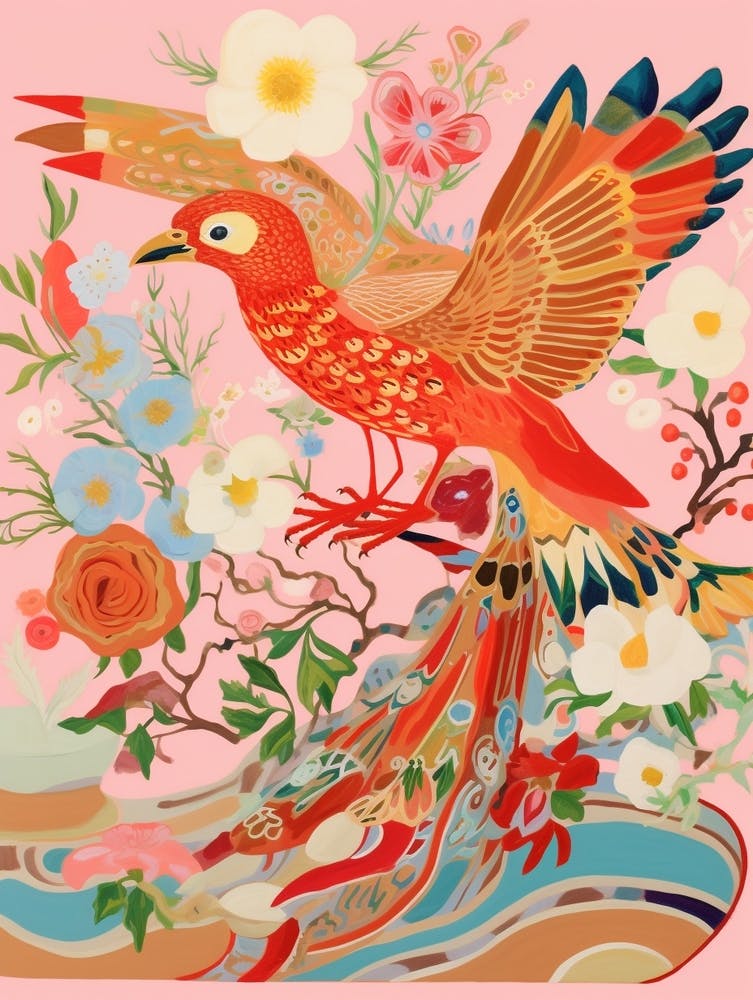 Maximalist Bird Painting Northern Cardinal 2