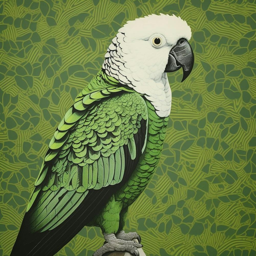 Ohara Koson Inspired Bird Painting Parrot 3 Square