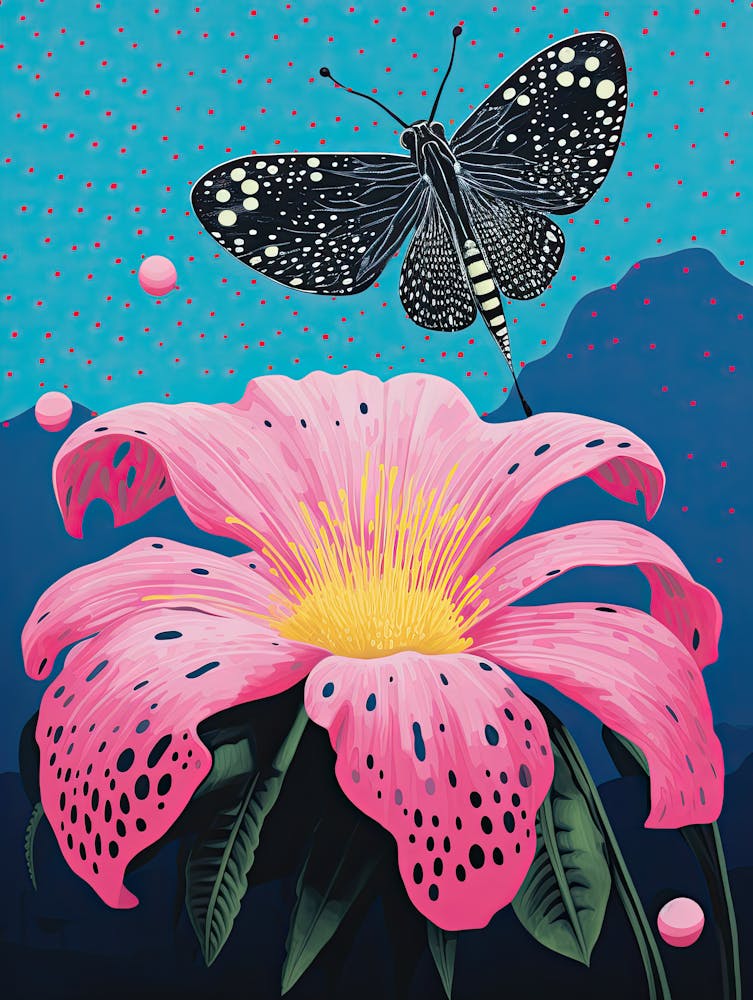 Butterfly On A Pink Flower | Inspired by Yayoi Kusama