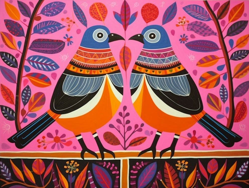 Magpie 3 Folk Style Animal Illustration