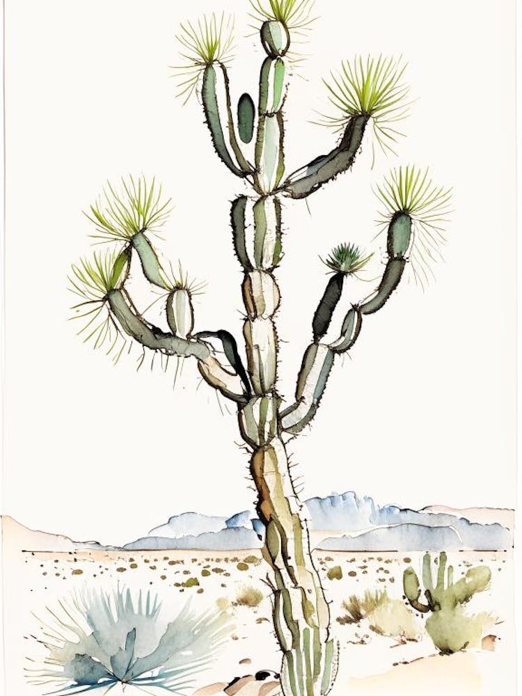 Joshua Tree By Desert Spring Minimilist Watercolour  (1)