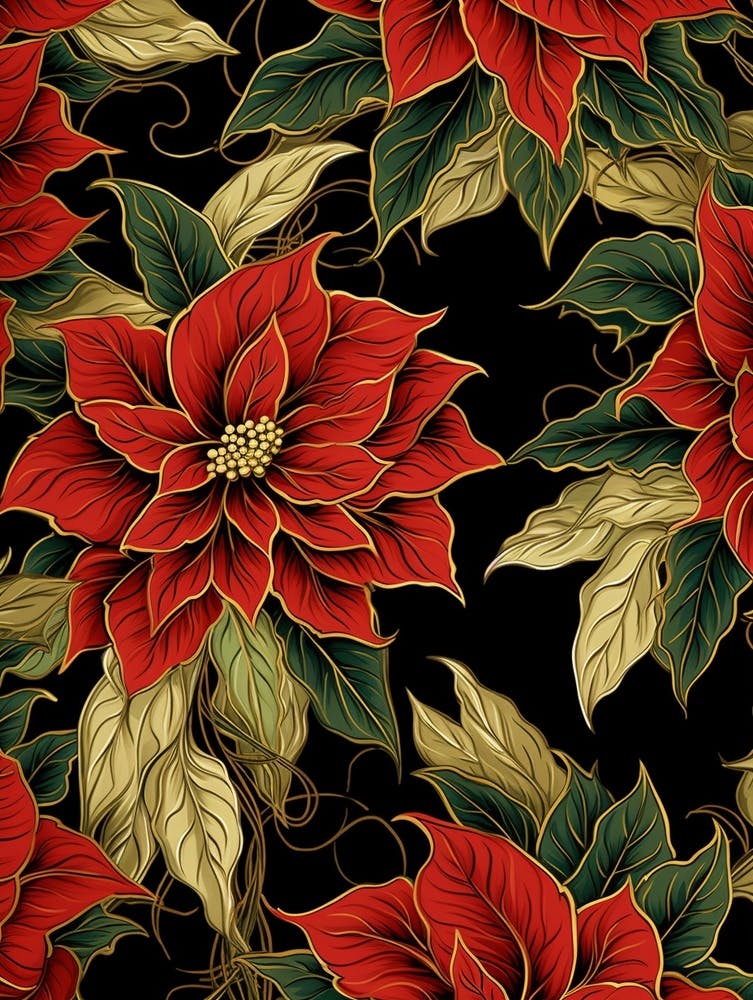 Poinsettia 1 William Morris Style Winter Florals