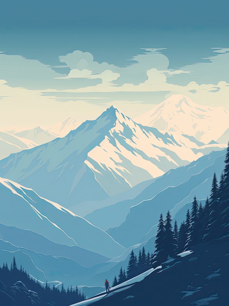 Hakuba Valley Nagano, Japan, Skigebiet Illustration 2 Einfacher Stil