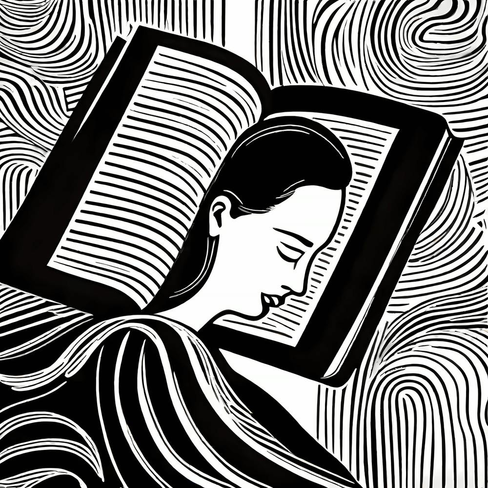 My sleeping pill is reading a book, Just a girl who loves to read, Lion cut inspired Black and white Stylized portrait of a Woman reading a book, reading art, book worm 218