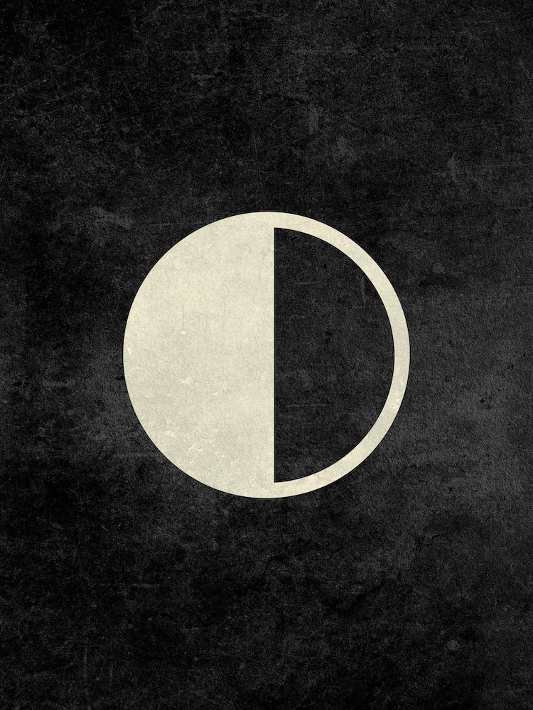 Minimal Quarter Moon Phase In Charcoal