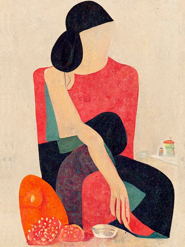 Girl Sitting In A Kitchen