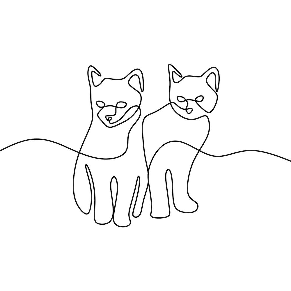 Single line kittens drawing, simple modern line art
