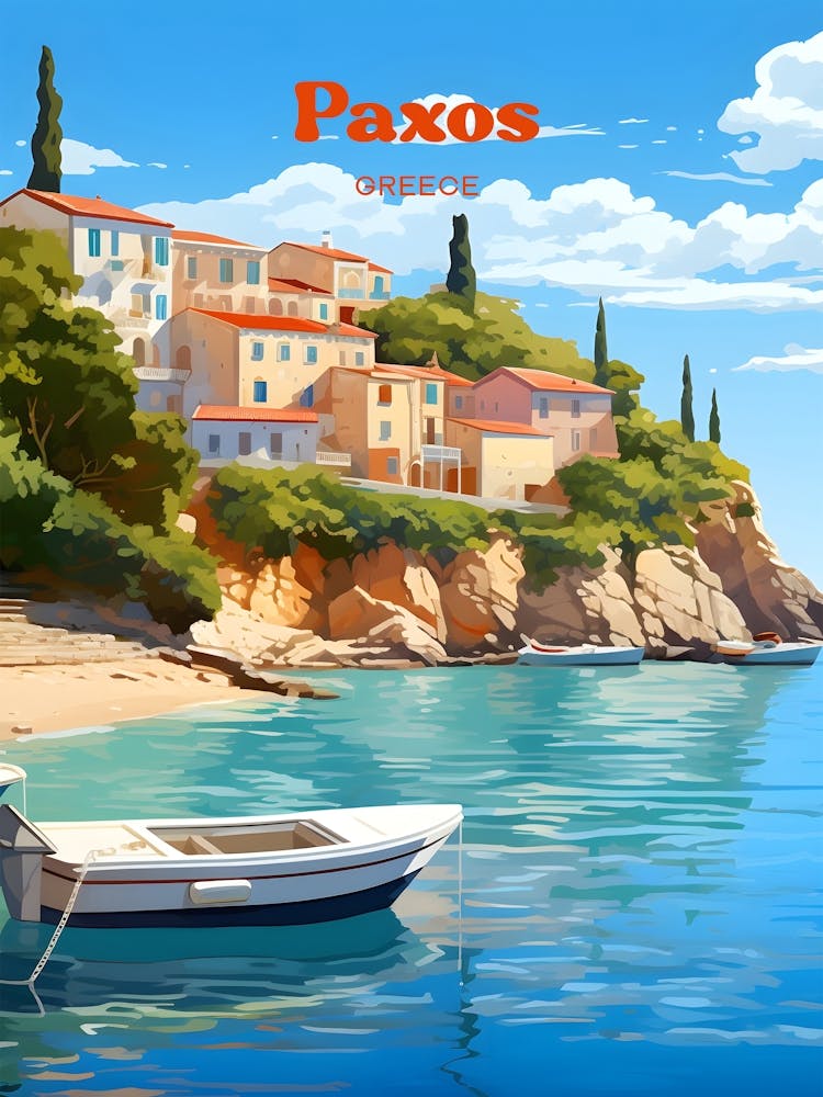 Paxos Greece Summer Modern Travel Illustration