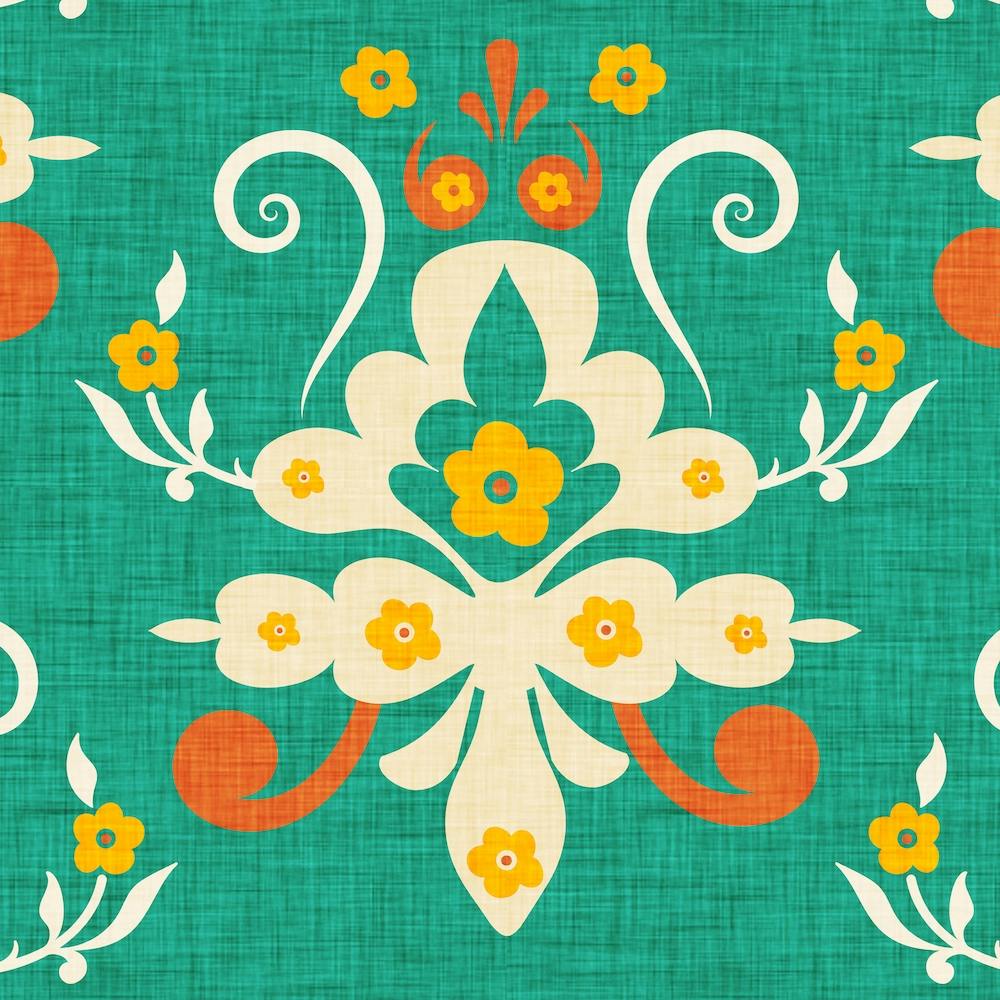 Floral Damask Teal Square