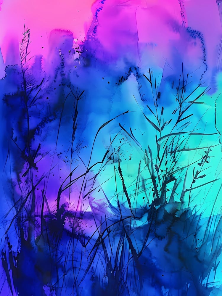 Watercolor Nature With Neon Light 