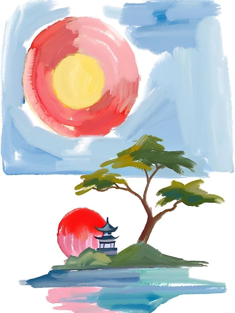 Watercolor Of A Tree And Sun