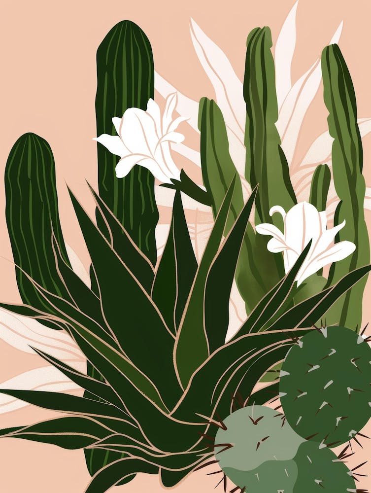 Cactus And Flowers