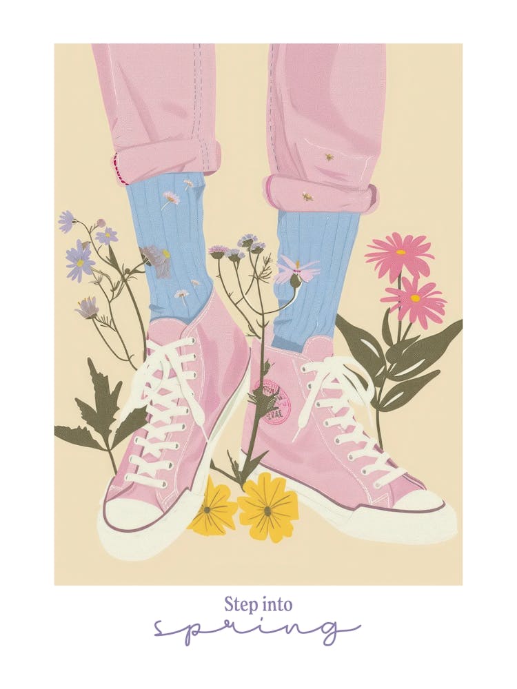 Step Into Spring Illustration Pink Sneakers And Flowers 8
