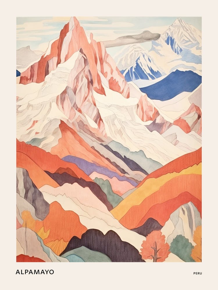 Alpamayo Peru 4 Colourful Mountain Illustration Poster