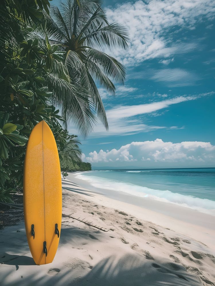 Yellow Surfboard On The Beach 1