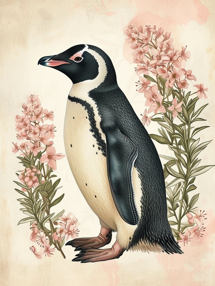 Adeliepinguin King George Island Vintage Botanisches Gemälde 2