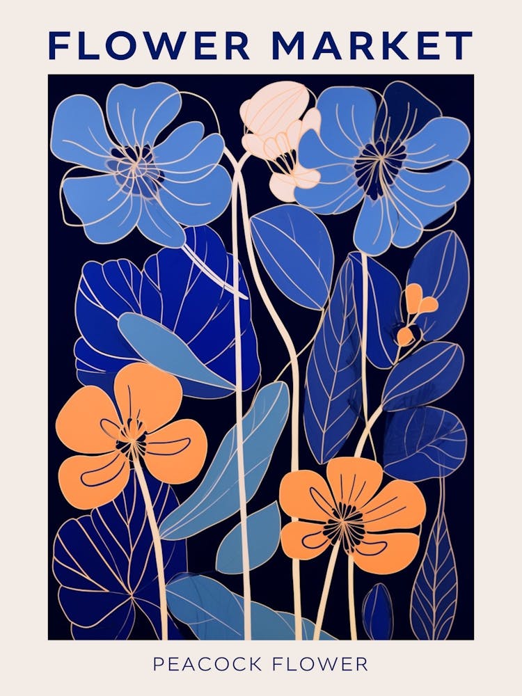 Blue Flower Market Poster Peacock Flower Market Poster 2