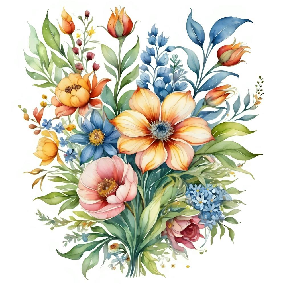 Watercolor Flowers Bouquet 1