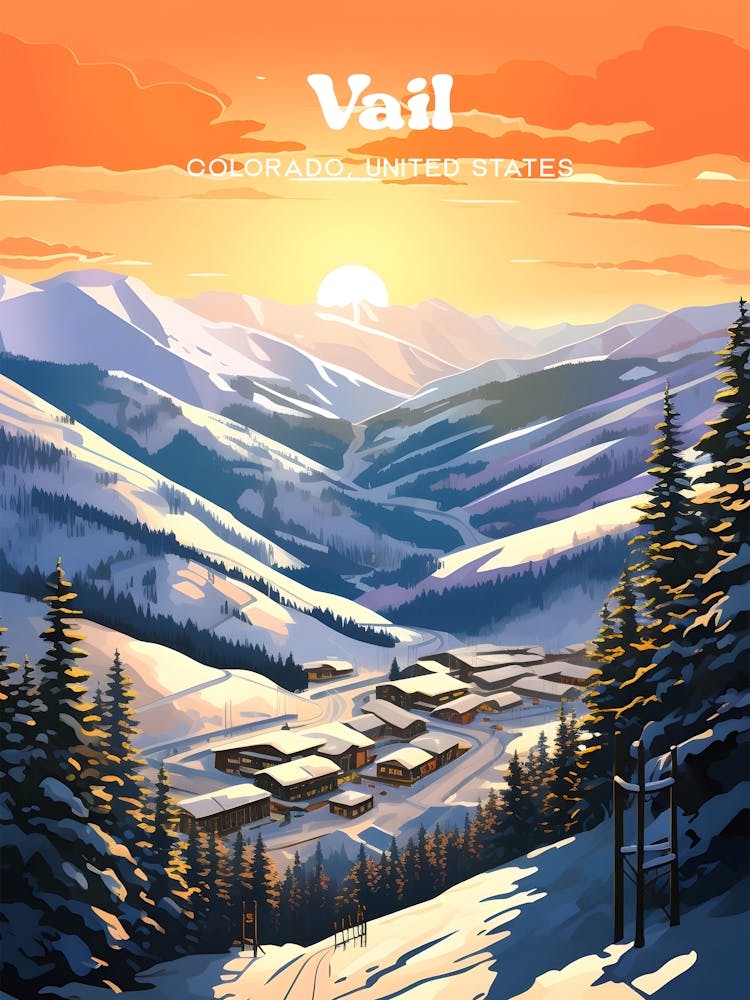 Vail Colorado United States Sunset Modern Travel Art