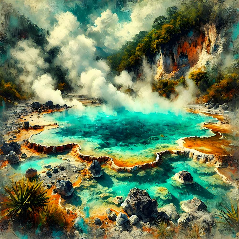 Mesmerizing Geothermal Springs Of Ahuachapán A Semi Abstract Digital Artwork Of El Salvador’S Natural Wonders