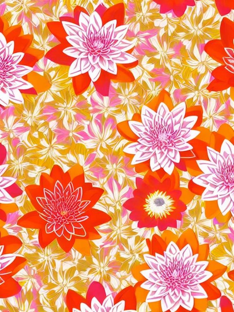 Water Lily Floral Print Warm Tones 1 Flower
