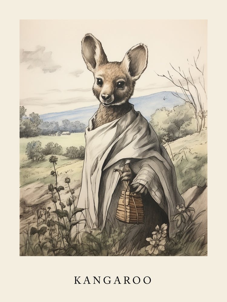 Beatrix Potter inspiriertes Tier-Aquarell Känguru