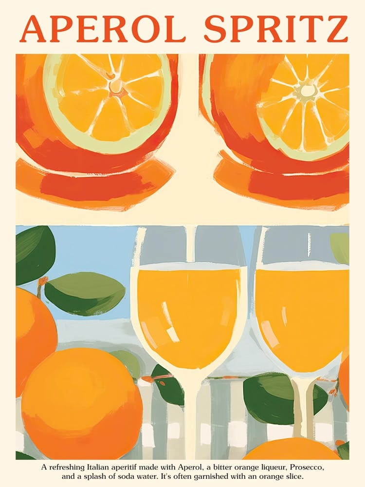 Aperol Spritz Cocktail Poster Pattern Kitchen Art Oranges
