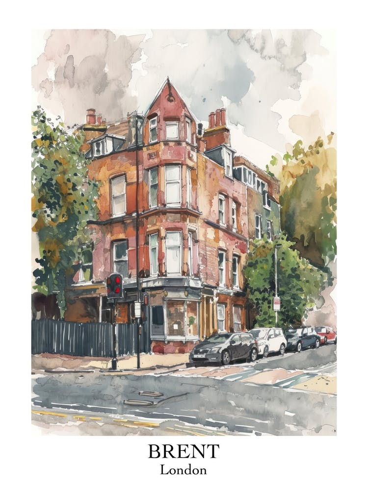 Brent London Borough   Street Watercolour 1 Poster