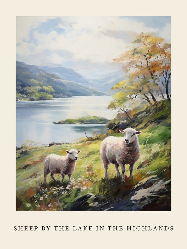 Impressionism Style Sheep By The Lake In The Highlands 4