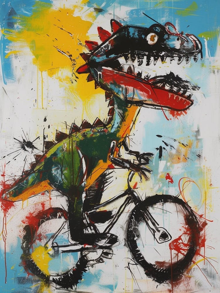 Abstract Dinosaur Riding A Bike Painting 2
