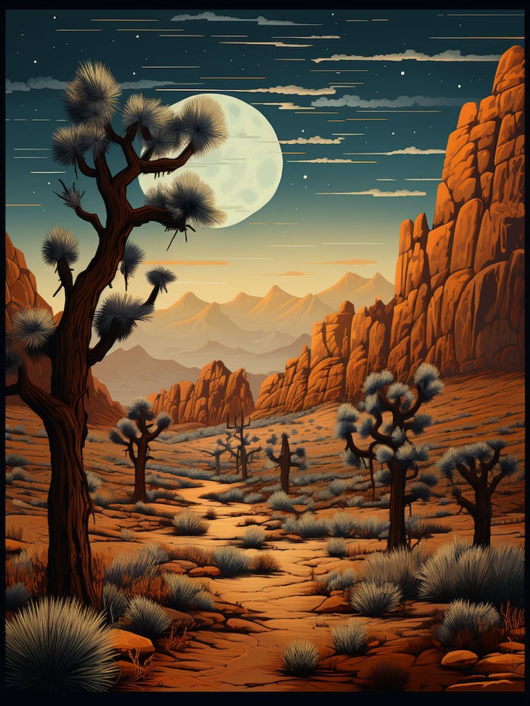  Retro Illustration Of A Joshua Trees At Night 1