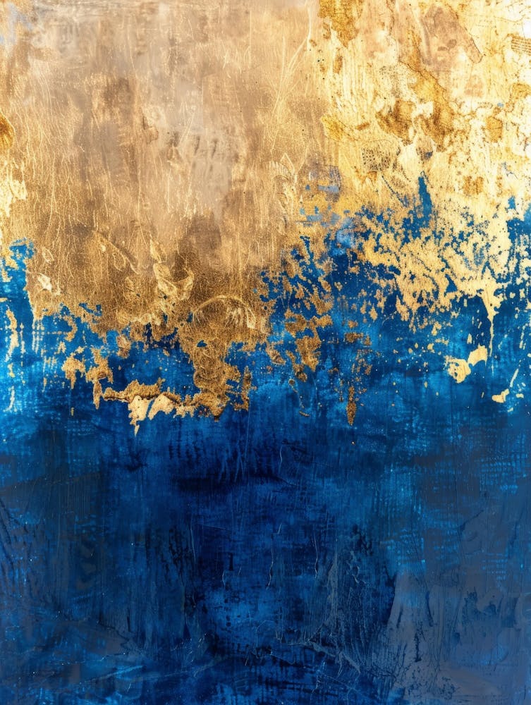 Gold And Blue Abstract Painting 9