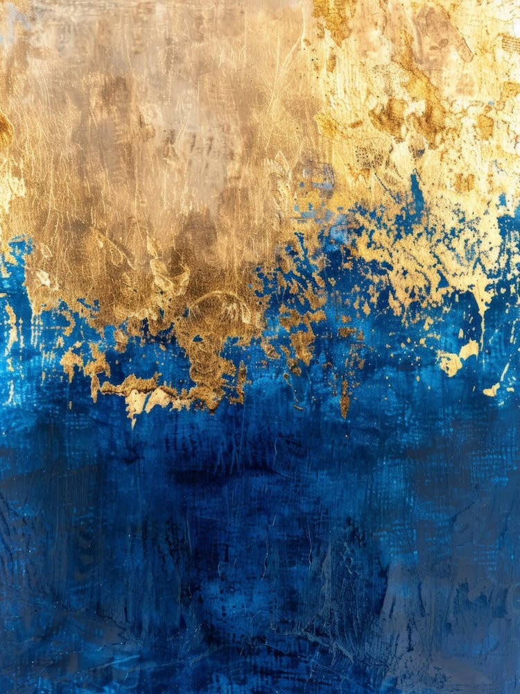 Gold And Blue Abstract Painting 9