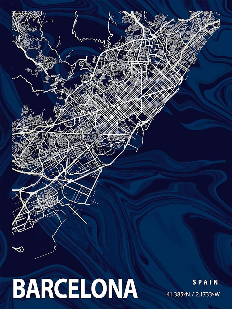 Barcelona Crocus Marble Map