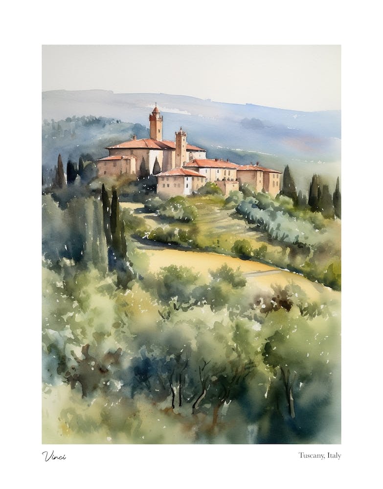 Vinci, Tuscany, Italy 4 Watercolour Travel Poster