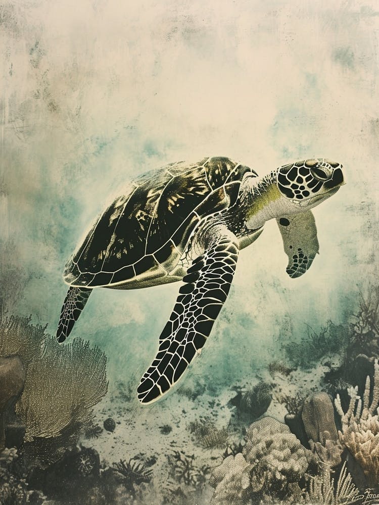 Textured Sea Turtle At The Bottom Of The Ocean