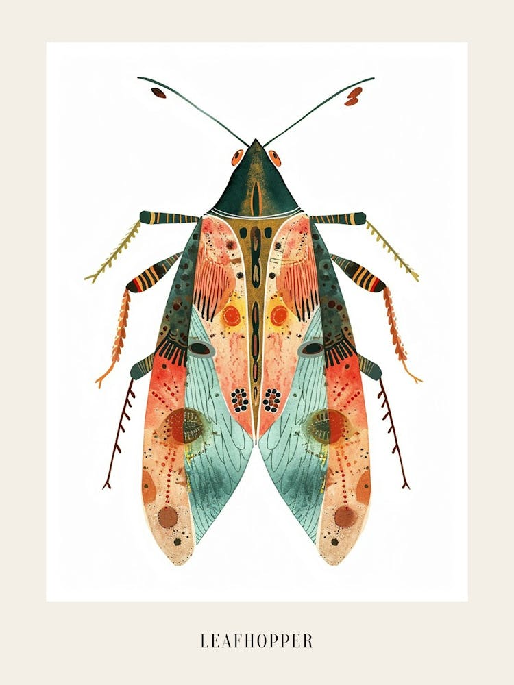 Colourful Insect Illustration Leafhopper 6 Poster