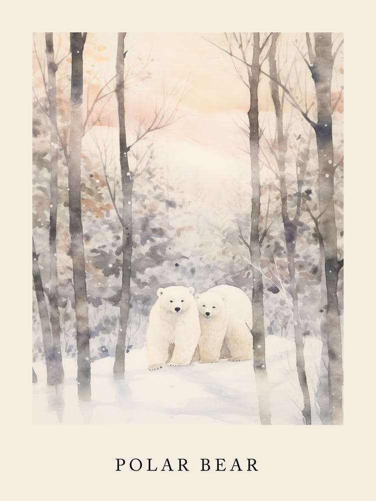 Winter Watercolour Polar Bear 1 Poster