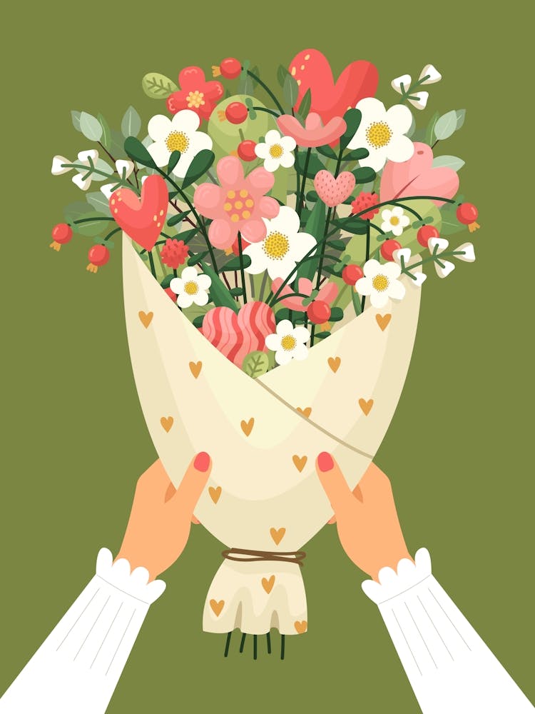 Love Bouquet Of Flowers Valentines Green