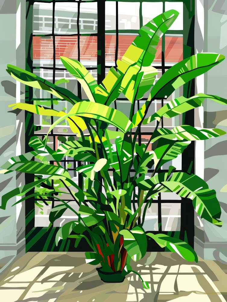 Banana Plant In Front Of Window