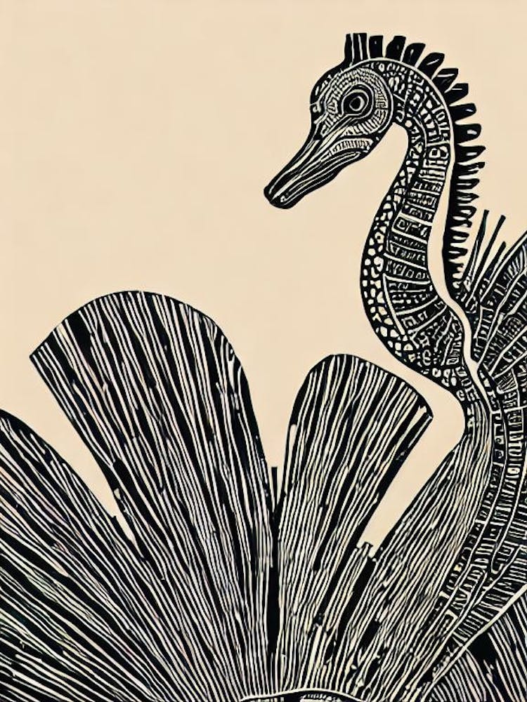 Lined Seahorse Linocut