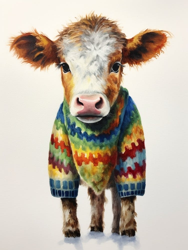 Baby Animal Wearing Sweater Cow 1