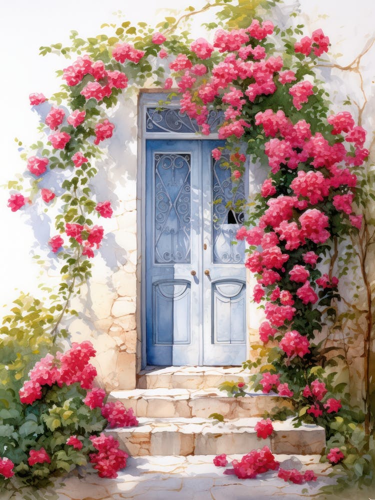 Nice, France   Mediterranean Doors Watercolour Painting 1