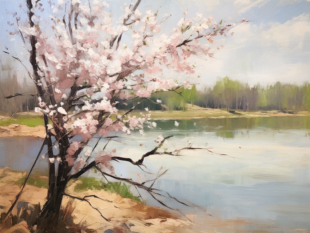 Cherry Blossoms By The Lake